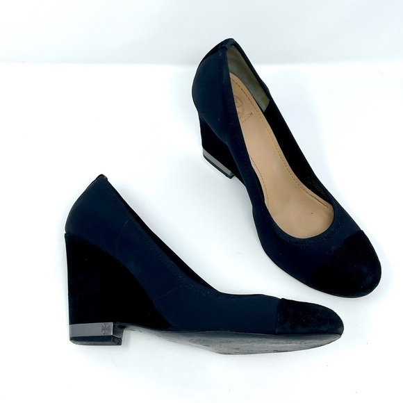 Tory Burch Astoria Black Lancaster Suede High Heel Wedge Pump - Picture 4 of 14